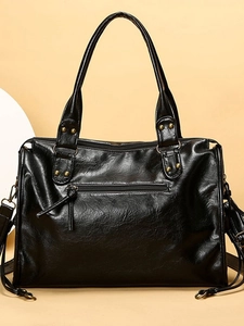 Borsa Tote Donna Retrò Francese Grande Capacità Pelle PU Stile Motociclista Tracolla Con Borchie E Nappine