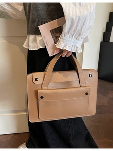Borsa tote kaki minimalista di grande capacità con tasca frontale portata a mano