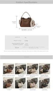 Size guide for PU bucket bag with dimensions 21x17x10cm and crossbody strap details