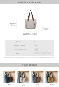 Detailed chart showing tote bag dimensions with four-color canvas material options