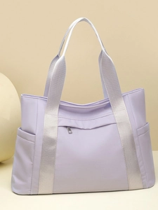 Light purple nylon tote bag with large capacity and front zipper pocket for daily commute
