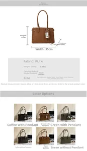 Detailed dimension guide and specifications for this large capacity PU leather tote bag