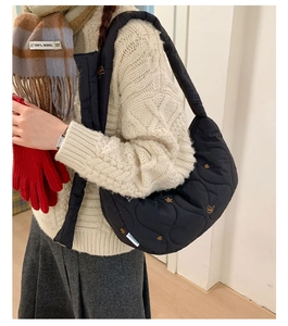 Détail d'un sac à bandoulière matelassé noir avec broderie d'étoiles dorées