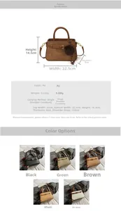 Detailed size specifications and multi-color options for the vintage PU crossbody bag