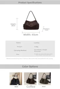 Detailed size specifications for a retro faux suede tote bag measuring 45x28x13cm