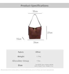 Detailed dimension guide for the brown frosted hobo bag with gold buckle hardware