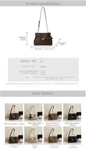 Detailed size chart for the PU leather crossbody bag including dimensions and strap length