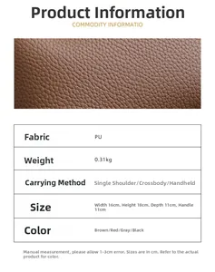 Detailed size chart and specifications for the versatile PU leather bucket handbag