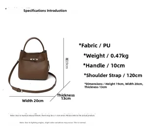 Detail view of brown lychee texture bag with 10cm handle and 120cm strap dimensions