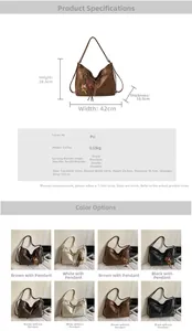 Detailed size chart and multi-color specifications of the PU leather tote bag