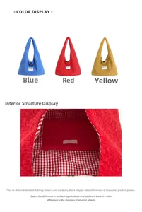 Détails de sacs cabas en peluche colorés avec doublure à carreaux et poche intérieure
