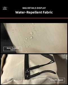 Close-up of water-repellent grid fabric and smooth double zipper on the travel bag