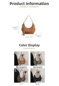 Detailed view of bohemian tassel handbags showing dimensions and four retro color options
