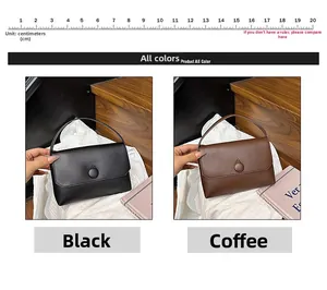 Detailed comparison of chic black and brown PU handbags showing size scales and design