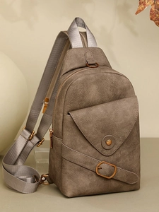 Bolso de pecho vintage para mujer con textura de cuero y correa de hombro ajustable