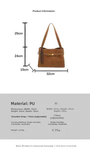 Detailed size chart for the retro brown matte tote showing dimensions 32x24x10 cm