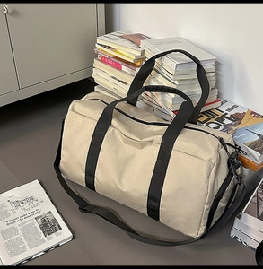 Close-up of large travel bag with water-resistant fabric and adjustable shoulder straps