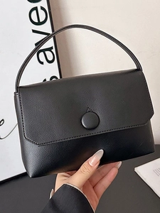 Women Minimalist PU Leather Handbag Vintage Round Buckle Small Square Bag Fashion Top Handle Purse Daily Casual Handbag