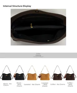 Détails de l'intérieur du cabas avec poche zippée et options de couleur noir et marron