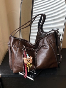 Women Fashion Large Capacity PU Leather Shoulder Tote Bag Contrasting Stitching Korean Style Underarm Bag For Daily Commute