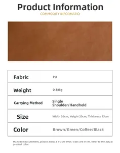 Tableau des tailles pour sac cabas en cuir PU rétro avec dimensions 36x20x15cm et coloris