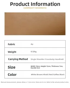 Detailed specs of the brown PU leather crossbody bag showing material and dimensions