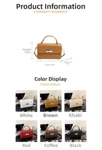 Detailed size guide and color options for the leather crossbody square handbag