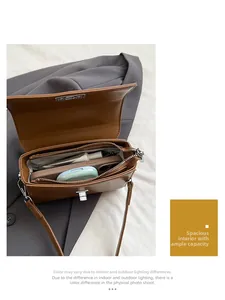 Interior view of brown PU leather shoulder bag showing large capacity for essentials