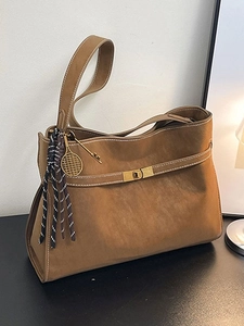 Large Capacity Matte Suede PU Tote Bag Retro Minimalist Shoulder Bag With Metal Clasp And Pendant For Women Office Commuter
