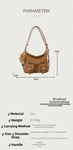 Detailed size chart of a brown PU leather tote bag with dimensions 30x11x25 cm