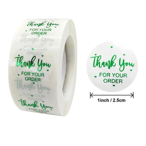Transparent Green Gold Foil Thank You For Your Order Stickers Round Gift Box Sealing Labels Decorative Heart Stickers