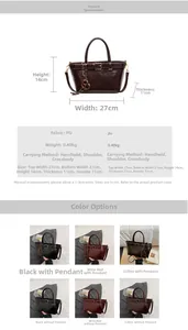 Detailed view of women's vintage PU leather bucket bag with dimensions and metal buckle hardware