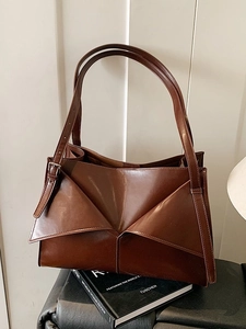 Borsa Tote Donna con Design a Piega Geometrica Grande Capacità in Pelle PU Borsa a Spalla Retro Borsa Pendolare Cinturino Regolabile
