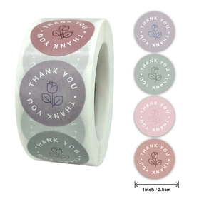 Elegant Morandi Rose Flower Thank You Stickers Round Self Adhesive Decorative Labels For Business Wedding Gift Packaging Envelope Seals