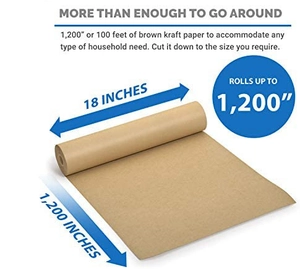Technical drawing showing 18 inch width and 100 feet length of brown kraft paper roll