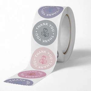 Morandi colors rose THANK YOU stickers roll with 4 elegant floral label designs