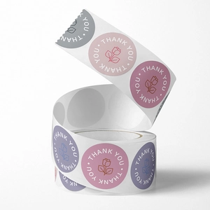 Roll of elegant rose flower thank you stickers in Morandi colors for gift packaging