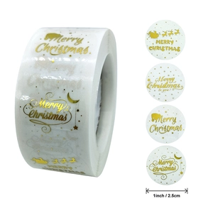 Merry Christmas Stickers Gold Bronzing Self Adhesive Labels For Gift Box Envelope Sealing Festive Holiday Decoration Stickers