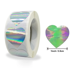 Holographic Rainbow Heart Stickers Roll For Wedding Gift Envelope Sealing Decorative Laser Adhesive Labels