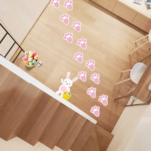 Pink Easter bunny paw print stickers set with rabbit for festive home floor decoration