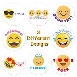 8 pack of colorful smiley face reward stickers with positive English praise for kids