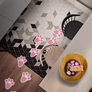 Pink rabbit paw print floor stickers for Happy Easter party decorations and spring home decor