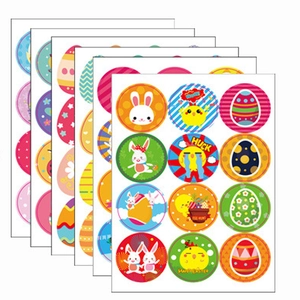 Easter Stickers Cartoon Rabbit Chick Egg Pattern Round Self Adhesive Labels For Festival Gift Wrapping Party Decor Happy Easter Labels