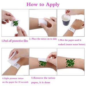 Step-by-step instructions for applying green shamrock temporary clover tattoos