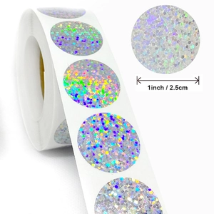 Roll of 1-inch iridescent holographic glitter round stickers for gift packaging seals