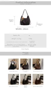 Detailed size chart and multi-color options for the large PU leather versatile tote bag