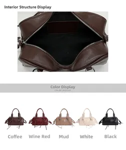 Detailed interior view and color variety of retro Boston style faux leather shoulder bag