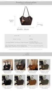 Detailed chart showing PU leather tote bag dimensions and various color options