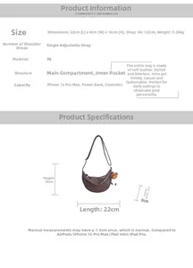 Dimensions détaillées du sac demi-lune en cuir PU marron avec bandoulière réglable