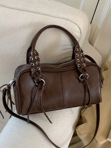 Sac Bandoulière Vintage en Cuir PU pour Femmes Grande Capacité Poignée Tressée Sac Boston Fourre-tout Avec Glands Fermeture Éclair Sac à Main
